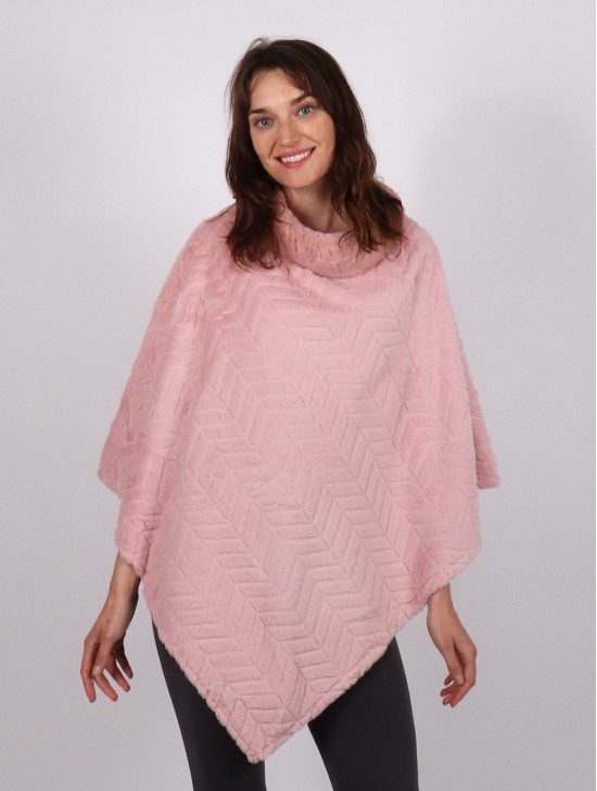 Soft Faux Fur Poncho W/ Zig-zag Pattern 